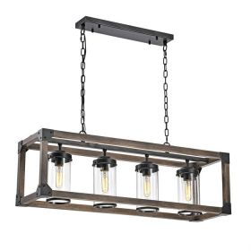 4 Light Adjustable Dimmable Rectangle Chandelier with Wrought Iron Accents