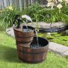 Outdoor 2-Tier Solid Wood Whisky Barrel Waterfall Fountain with Electric Pump