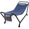 Blue Waterproof Patio Hammock w/ Stand Pillow Storage Pockets