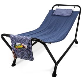 Blue Waterproof Patio Hammock w/ Stand Pillow Storage Pockets