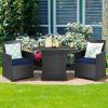 3-Piece Patio Furniture Outdoor Dining Set Brown PE Rattan Navy Blue Cushions