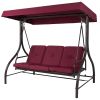 Burgundy Outdoor Patio Deck Porch Canopy Swing with Cushions