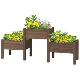 Brown 3 Wooden Elevated Planter Raised Garden Beds