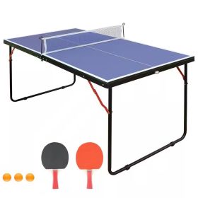 Folding 54-inch Blue Ping Pong Table Tennis Table Set with Net 2 and Paddles