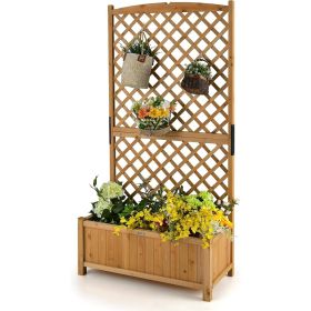 Outdoor Fir Wood Raised Garden Bed Planter Box with 71-inch High Trellis