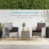 3-Piece Grey PE Wicker Outdoor Patio Furniture Dining Set with Black Cushions