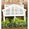 4-Ft. Folding White Wood Patio Garden Outdoor Bench with Scrolled Arms