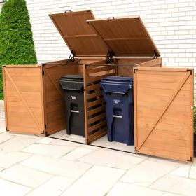 Outdoor Solid Wood Trash Can Garbage Bin Storage Shed - Holds 2 Trash Bins