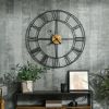 36-inch Metal Silent Wall Clock with Roman Numerals and Wooden Center