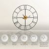 36-inch Metal Silent Wall Clock with Roman Numerals and Wooden Center