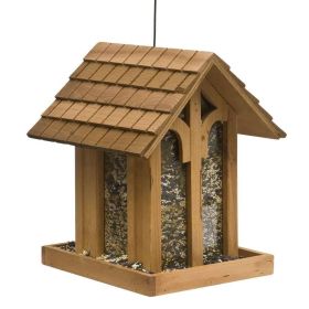 Wood House Shingled Roof Garden Bird Feeder with Perch