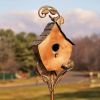 Outdoor Powder Coated Iron Birdhouse with 3-Prong Garden Stake in Copper Finish