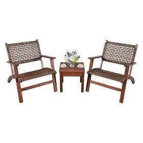 3 Piece Wooden Rattan Outdoor Patio Furniture Chair Table Bistro Set