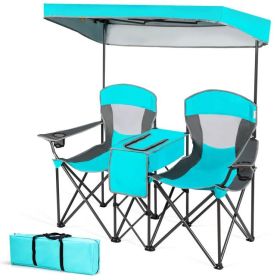 Turquoise Blue 2-Piece Folding Canopy Chair with Cup Holder and Storage Pocket