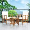 3-Piece Solid Wood Outdoor Patio Furniture Table Chairs Set with White Cushions