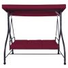 Dark Red Burgundy 3 Seat Cushioned Porch Patio Canopy Swing Chair