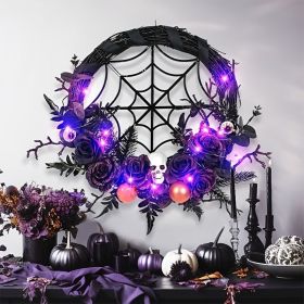 1pc, Prelit Halloween Skull Wreath For Front Door Decor