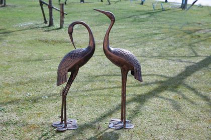 Kircust Crane Garden Sculptures & Statues,Large Size Metal Birds Yard Art,Standing Vintage Brass Heron Animal Lawn Ornament