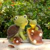 [only for pickup with a prepaid label]Garden Statue Cute Frog Face Turtles Figurines,Solar Powered Resin Animal Sculpture with 3 Led Lights for Patio