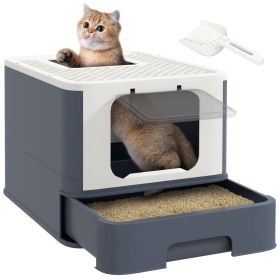 PawHut Cat Litter Box with Lid, Covered Large Cat Litter Box with Scoop, Front Entry and Top Exit