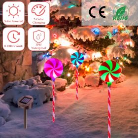 Solar Christmas Candy Light Set of 3 IP65 Waterproof Solar Lollipops Stake Lamp for Patio Yard Garden Pathway Outdoor Christmas Decorative Light