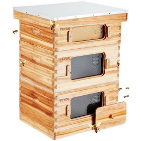 VEVOR Bee Hive 30 Frame Bee Hives Starter Kit, Beeswax Coated Cedar Wood, 2 Deep + 1 Medium Bee Boxes Langstroth Beehive Kit