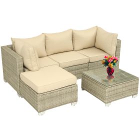 Patio Furniture Set 5 Pieces Wicker Outdoor Conversation Set All-Weather Sectional Patio Sofa with Water Resistant Thick Cushions and Coffee Table for