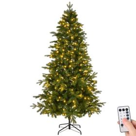 6 FT Pre-lit Artificial Christmas Tree, Holiday Xmas Tree with 300 Warm White Lights, 728 Branch Tips and Study Metal Base