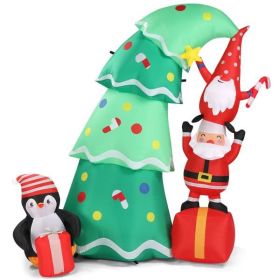 6 FT Lighted Christmas Inflatable Decoration, Inflatable Christmas Tree with Elf and Santa Claus