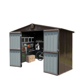 Outdoor Storage Shed 10'x8', Metal Tool Sheds Storage House with Lockable Double Door,Large Bike Shed Waterproof for Garden,Backyard,Lawn(Brown)