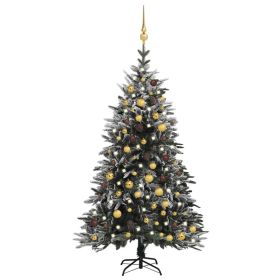 Artificial Christmas Tree LED&Ball Set&Flocked Snow 70.9" PVC&PE