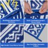 4.98x8FT Reversible Outdoor Rug Waterproof Mat with Storage Bag Portable Plastic Carpet Indoor Outdoor Activity for Picnic Patio Deck RV Trip Blue & W