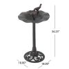 e Lancaster Outdoor Aluminum and Iron Top Bird Bath with Iron Base, Bronze