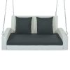 GO 2-Person Wicker Hanging Porch Swing with Chains, Cushion, Pillow, Rattan Swing Bench for Garden, Backyard, Pond. (White Wicker, Gray Cushion)