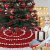 Christmas Decoration White Ball Circle Linen Tree Skirt Red Hair Ball Tree Skirt Tree Bottom Dress Up Apron Atmosphere Arrangement