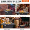 VEVOR Gas Fire Pit Table, 43 In 50000 BTU, Propane Outdoor Wicker Patio fire Pits with Carbon Steel Tabletop, Lava Rock, Glass Wind Guard, Cover