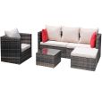 Rattan Patio Furniture Set Wicker Sofa Cushioned Sectional Furniture Set Garden Patio Sofa Set (4 Pieces, Brown)