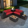 32 x 20 Inch Propane Rattan Fire Pit Table Set with Side Table Tank and Cover