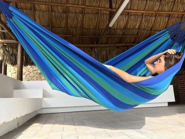 Brazilian Style Double Hammock (Color: Blue and Green Stripes)