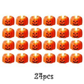 12/24pcs Halloween Pumpkin Candle Light Pumpkin Lantern Lamp Ornaments Ghost Festival Props Halloween Party Supplies Home Decor (Color: 24pcs Type A)