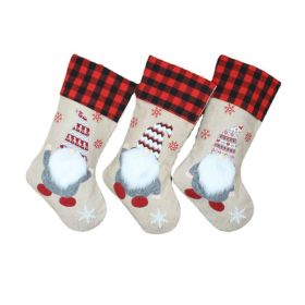 Christmas Stockings 19" Xmas Plaid Gnome Santa Stocking for Home Party Decoration (Color: A)