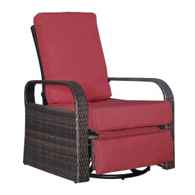 Outdoor Patio Rattan Wicker Swivel Recliner Chair;  Adjustable Reclining Chair 360Â° Rotating with Water Resistant Cushions (Color: Red)