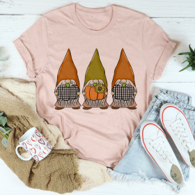 Pumpkin Gnomes Fall T-Shirt (Color: Heather Prism Peach, size: 3XL)