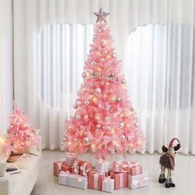 6 FT/7FT Artificial Christmas Tree (NOT Pre-Strung) with 300 LED Warm White String Lights, Spruce Hinged Tree, 8 Lighting Modes (Color: 210cm pink velvet suit)