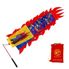 3 Meters (9.8 FT) Golden Scale Silk Dragon POI Outdoor Flinging Wind Spinners & Fitness Dragon Dance Wu Long 3D dragon Ribbon Streamer with Fiberglass (Red Gold Dragon: Holographic Blue Dragon)