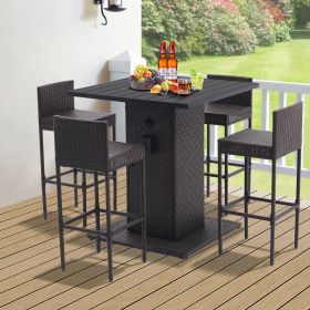 5-Piece Outdoor Conversation Bar Set,All Weather PE Rattan and Steel Frame Patio Furniture With Metal Tabletop and Stools for Patios, Backyards (Color: as Pic)