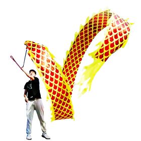 DSJUGGLING 3D Dragon Poi with 340g Weighted Ball & 1.1 Meters Swing Rope - Silk Flowy Shaking & Flinging Chinese Golden Dragon Ribbon Streamer + Trave (Color: Golden Gold Dragon)