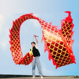 DSJUGGLING 3D Dragon Poi with 340g Weighted Ball & 1.1 Meters Swing Rope - Silk Flowy Shaking & Flinging Chinese Golden Dragon Ribbon Streamer + Trave (Color: Golden Red Dragon)