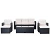 6-piece All-Weather Wicker PE rattan Patio Outdoor Dining Conversation Sectional Set with coffee table, wicker sofas, ottomans, removable cushions